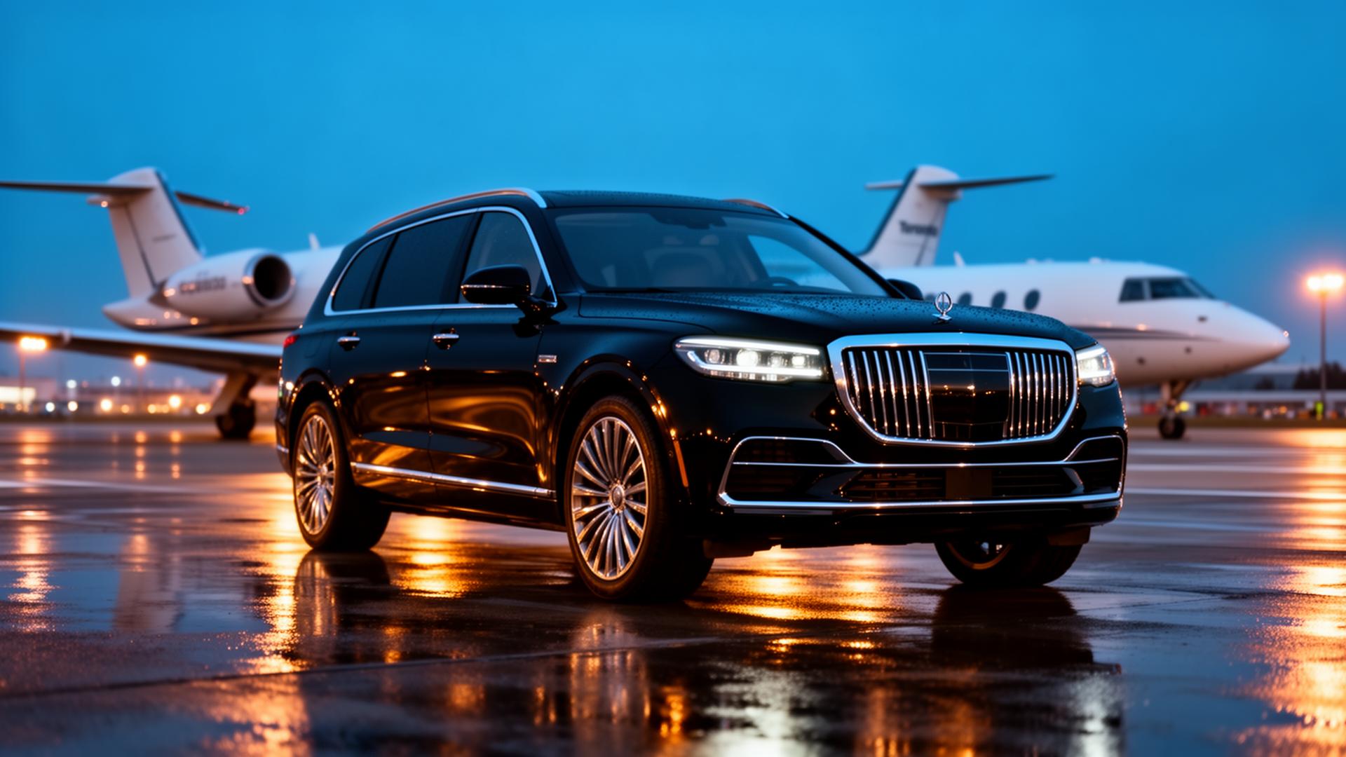 Executive SUV at Pearson airport at dusk